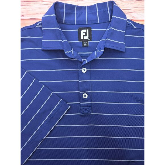 FOOTJOY FJ Men's Navy Striped Lisle Short-Sleeve Polo Golf Shirt Large - Picture 4 of 8